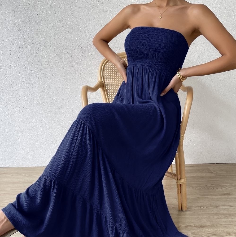 COPY - Shirred Ruffle Hem Maxi Tube Dress - Picture 4 of 5